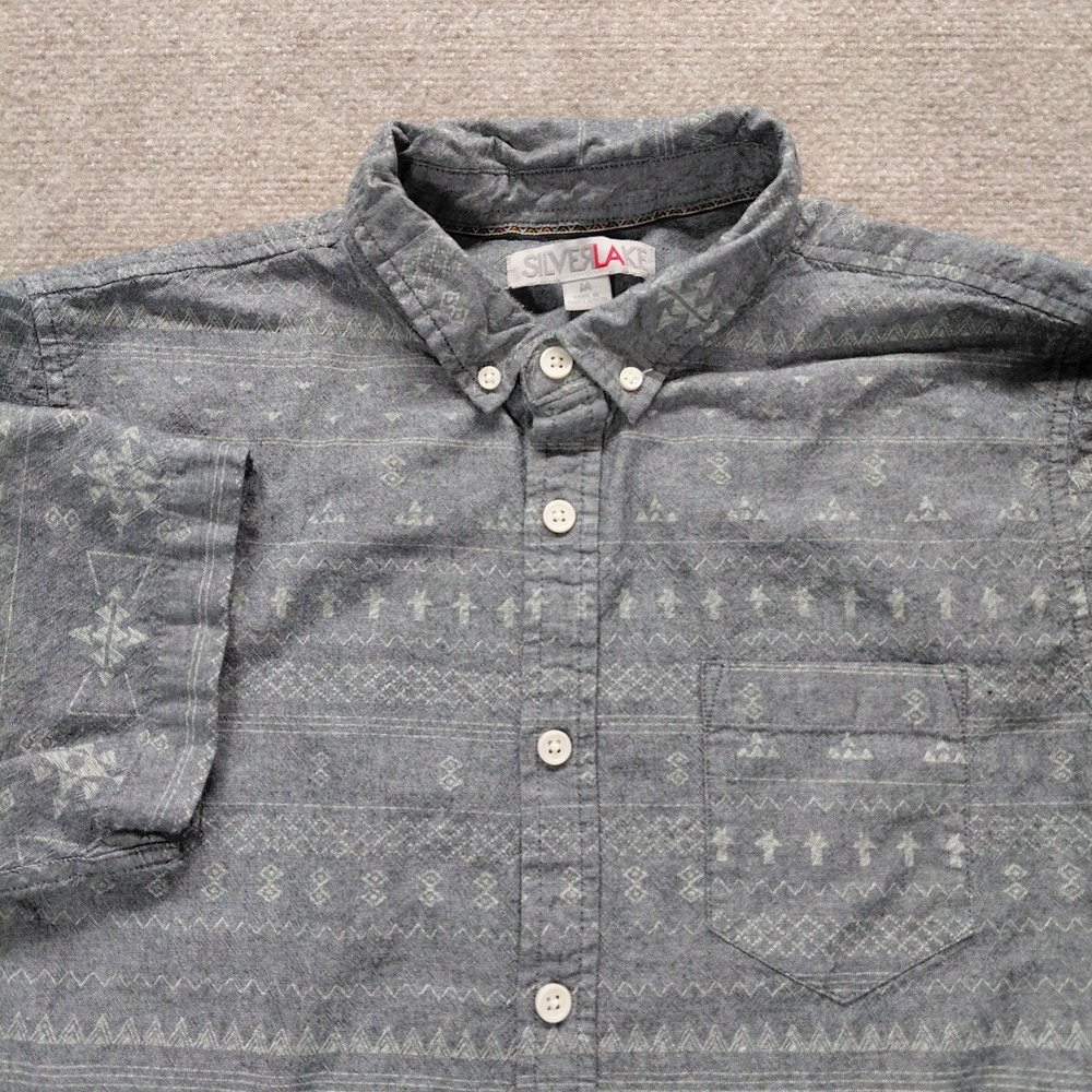 Silver Lake Mens Gray Short Sleeve Button Up Collared Shirt Aztec Western Size M